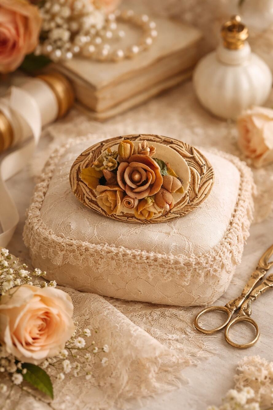 Vintage 1940s Carved Celluloid Floral Brooch